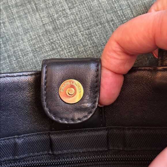 RALPH LAUREN Vintage Leather Black Bucket Shoulder Bag Black w/ Gold Accents NWT - Picture 10 of 12